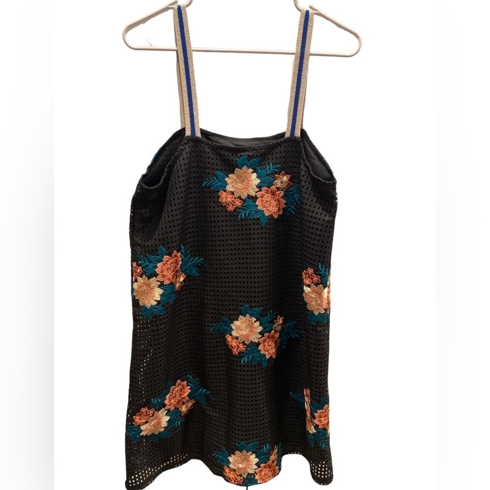 Zara Dress Mini Mesh Floral Black Embroidered Shift Whims | Size Medium - Picture 6 of 10